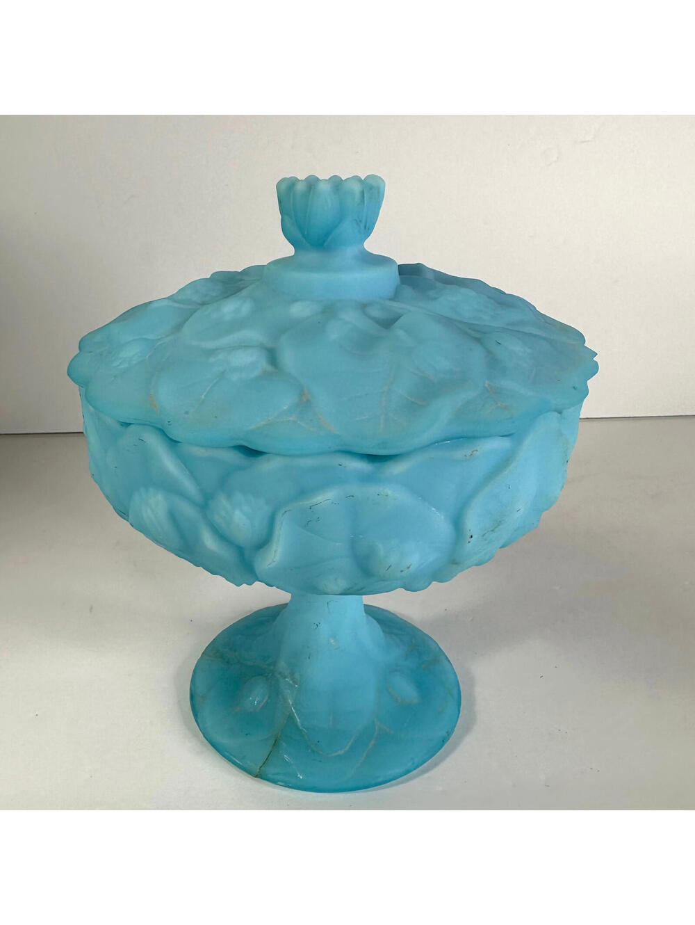 Fenton Light Turquoise Pedestal Dish with Lid